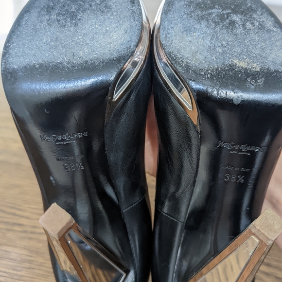 Yves Saint Laurent Mirror Heeled Black Leather Platform Heels Pumps 38.5 8 8.5 - Picture 6 of 8